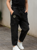 Boys' Black Denim Jogger Cargo Pants