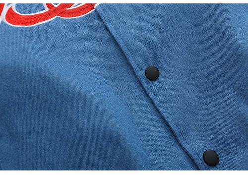 Jacket Men Denim Leather Patchwork Color Letter Embroidery Baggy