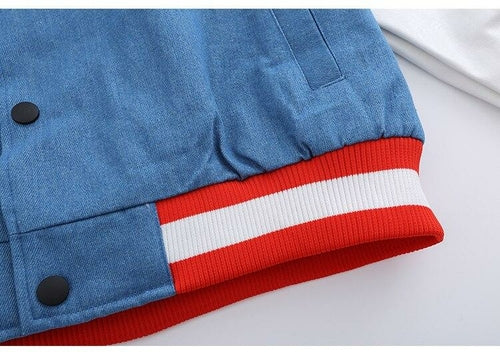 Jacket Men Denim Leather Patchwork Color Letter Embroidery Baggy