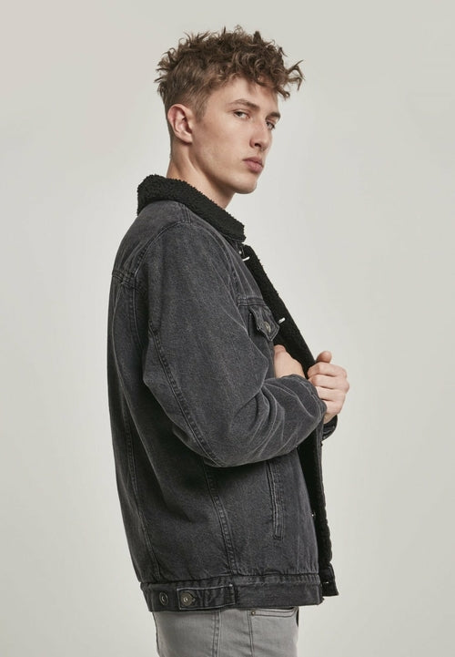 Sherpa Lined Jeans Jacket - Black Wash