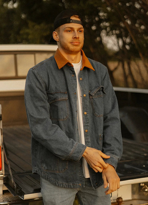 Men's Flannel Lined Utility Denim Shacket Workwear Inspired, 11.2 oz