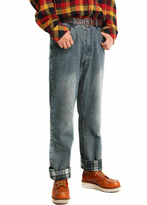 Men's Flannel Lined Jeans,Straight Leg